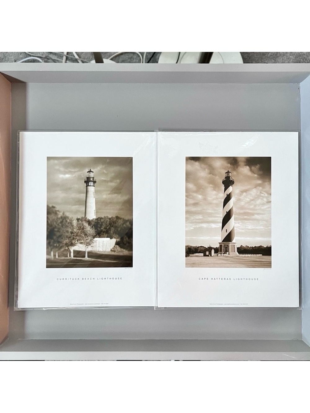 🎁 2 Sepia Lighthouse Photographs on 8”x10” Mat Board Wall Art by Steve Exum